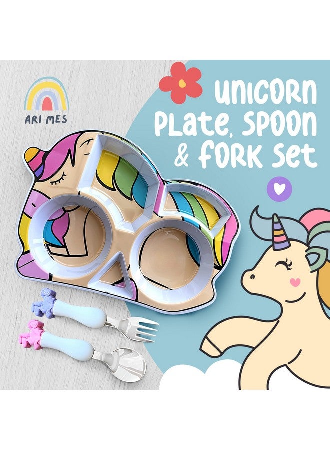ARI MES - Unicorn Shaped Plate and Utensil Set - Fun, BPA-Free, Shatter- Resistant, Lightweight, Picky Eaters Kids Dinnerware Set, Children's Utensils, Toddler Forks and Spoons - Image 3