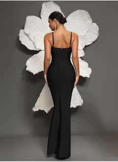 Meilun Women's Black Shoulder Strap Beaded Evening Dress  - Image 2