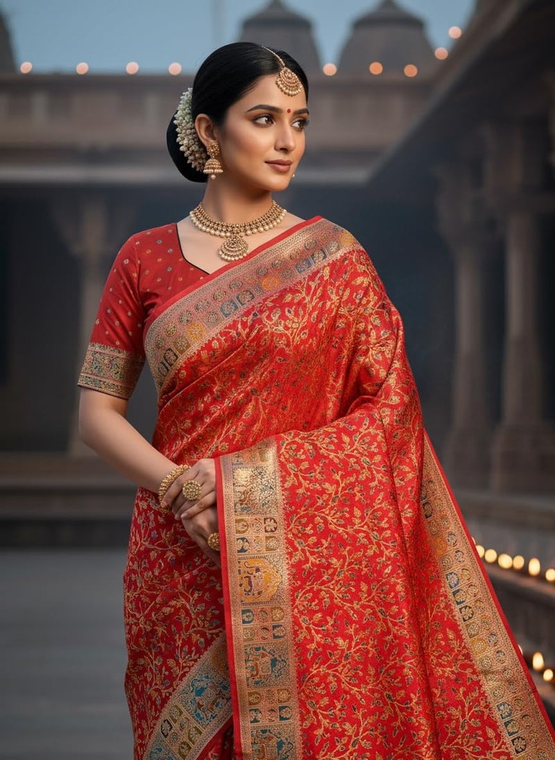 Glory Sarees Women's Kashmiri Pashmina Pure Silk Meenakari Woven Saree With Blouse Piece (Pashmina_Silk101_Red) - Image 4
