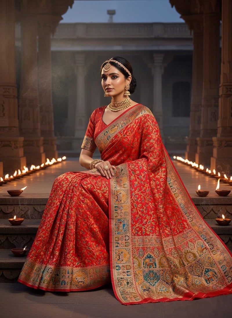 Glory Sarees Women's Kashmiri Pashmina Pure Silk Meenakari Woven Saree With Blouse Piece (Pashmina_Silk101_Red) - Image 2