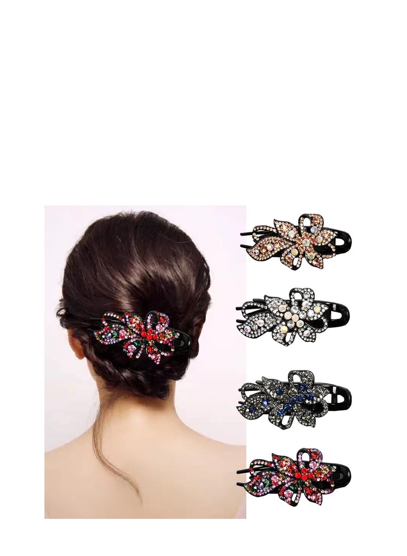 SOLARAE 4PCS Crystal Duckbill Clip Rhinestone Hair Accessory Elegant Diamond Clips with Flower Barrettes Prom rhinestone - Image 1