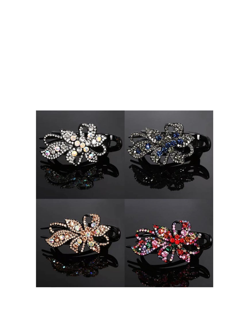 SOLARAE 4PCS Crystal Duckbill Clip Rhinestone Hair Accessory Elegant Diamond Clips with Flower Barrettes Prom rhinestone - Image 5