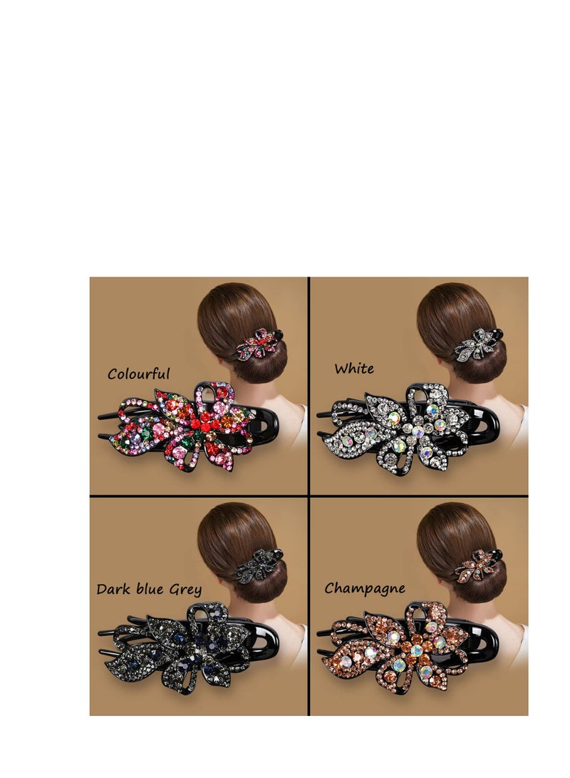 SOLARAE 4PCS Crystal Duckbill Clip Rhinestone Hair Accessory Elegant Diamond Clips with Flower Barrettes Prom rhinestone - Image 2