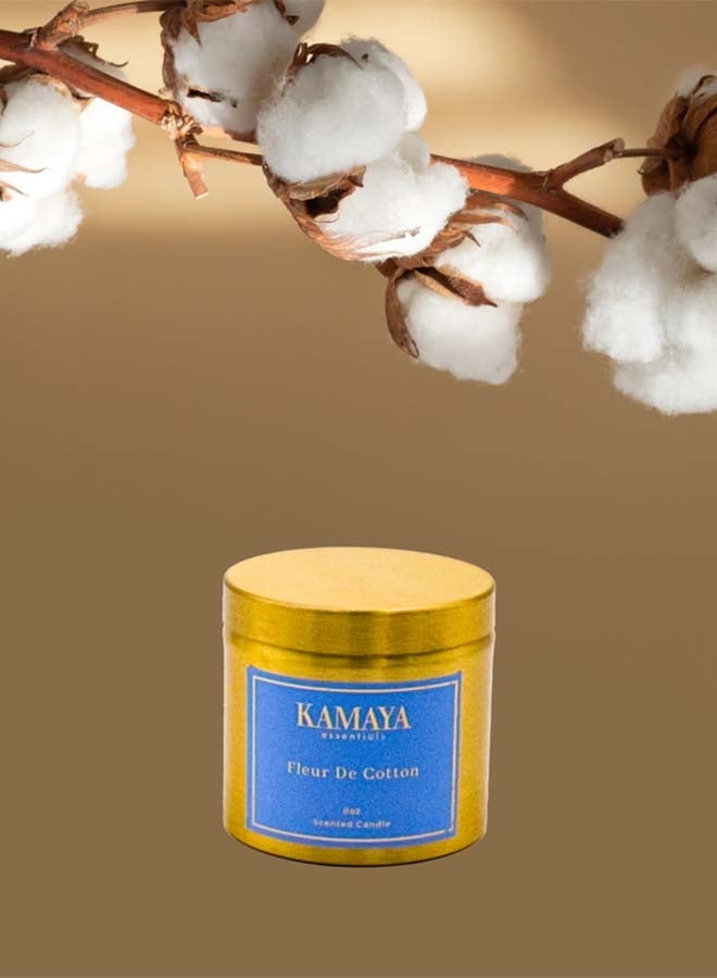 KAMAYA IRIS Collection Fleur de Cotton Scented Candle | 1-Wick Soy Wax, 8oz (227g) | Metal Jar Candle With Gold Finish - Image 2