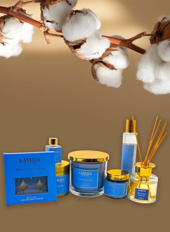 KAMAYA IRIS Collection Fleur de Cotton Scented Candle | 1-Wick Soy Wax, 8oz (227g) | Metal Jar Candle With Gold Finish - Image 3