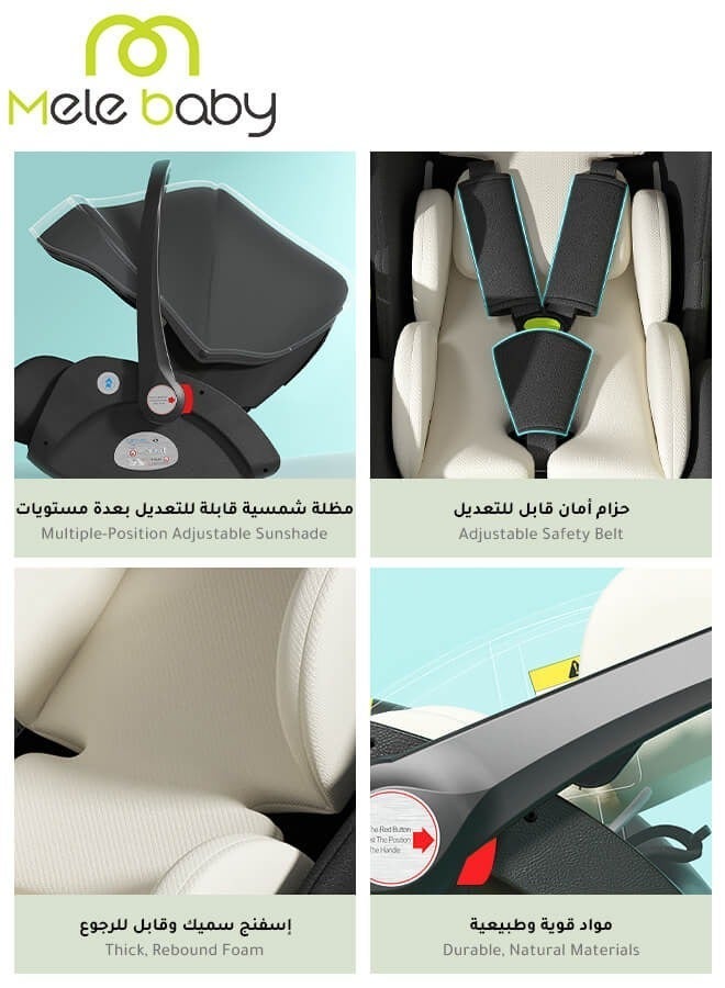 Melebaby 3-in-1 Baby Car Seat – Lightweight Carry Cot, Rocker & Portable Basket with Handle, Canopy & Safety Belt, for 0 to 15 Months - Image 5