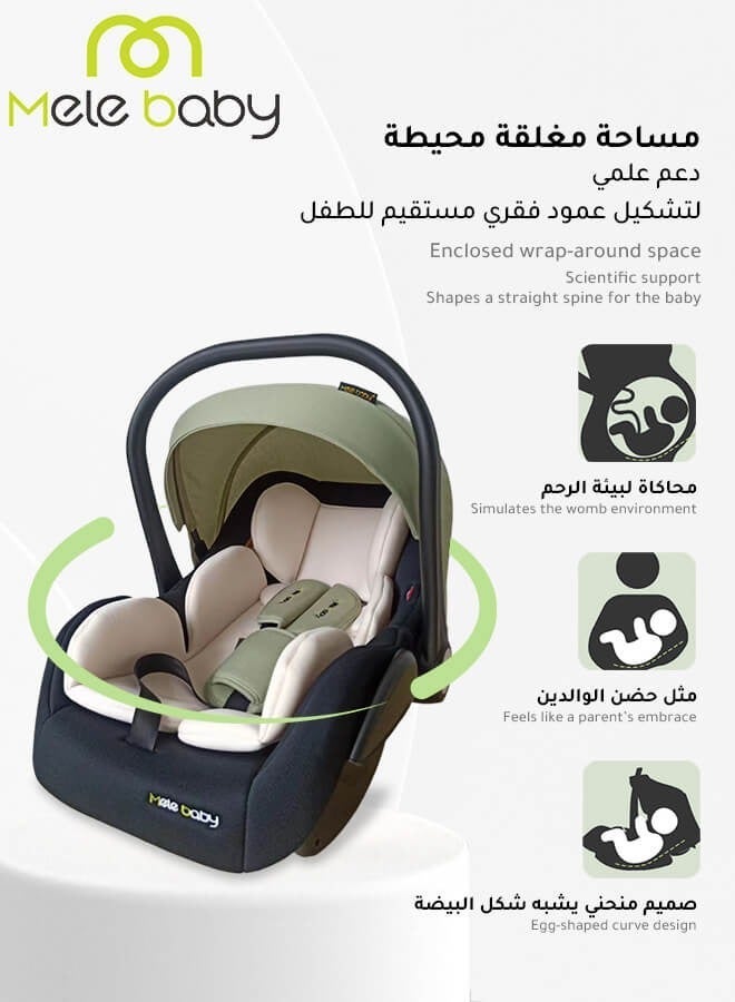 Melebaby 3-in-1 Baby Car Seat – Lightweight Carry Cot, Rocker & Portable Basket with Handle, Canopy & Safety Belt, for 0 to 15 Months - Image 4