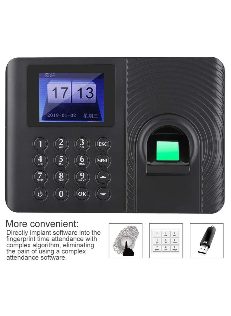 SOLARAE Fingerprint Attendance Machine Biometric Fingerprint Password Time Attendance Machine Employee Checking-in Recorder 2.4-inch Color LCD Screen Attendance Controller - Image 4