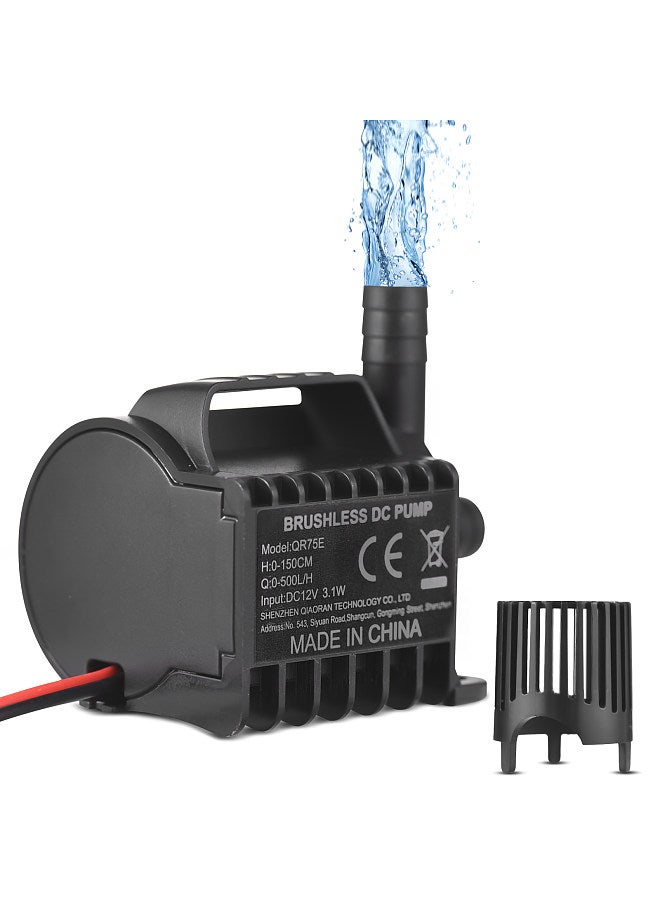 Generic Submersible 12V Water Pump Electric 500L/H Small Fountain Pump with Max 4.9ft Lift, 1.6ft Wire and Suction Cup Base, Portable Mini Pump for Fish Tank, Pond, Aquarium, Pet Drinking - Image 1