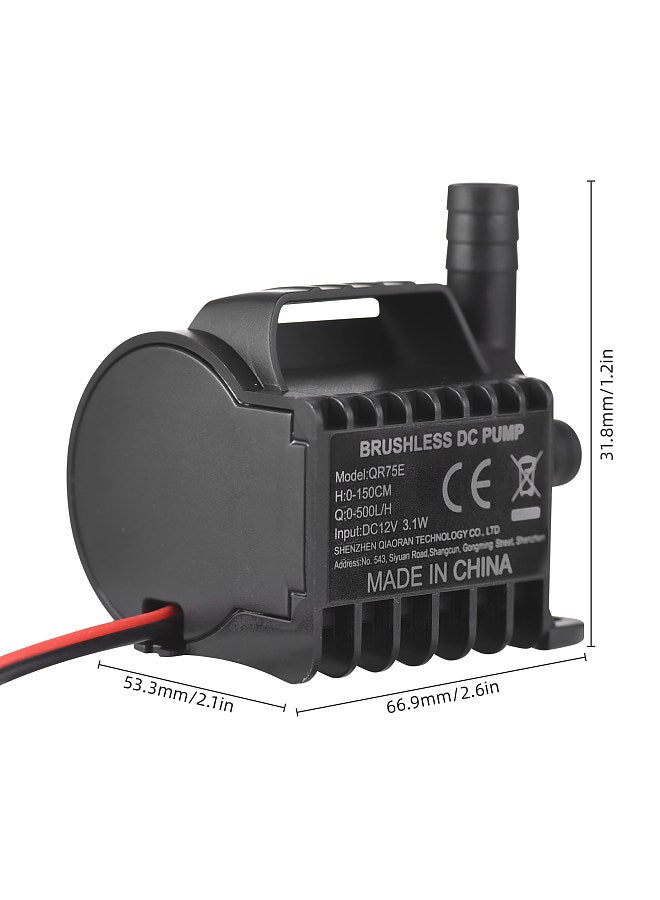 Generic Submersible 12V Water Pump Electric 500L/H Small Fountain Pump with Max 4.9ft Lift, 1.6ft Wire and Suction Cup Base, Portable Mini Pump for Fish Tank, Pond, Aquarium, Pet Drinking - Image 2