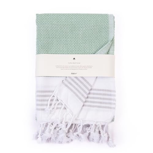 HABER Premium Light Weight 100% Cotton Bath Towel with Unique Micro Waffle Texture for Active Feel, Quick Absorption and Faster Drying Towel (Pack of 1, Green) - Image 1