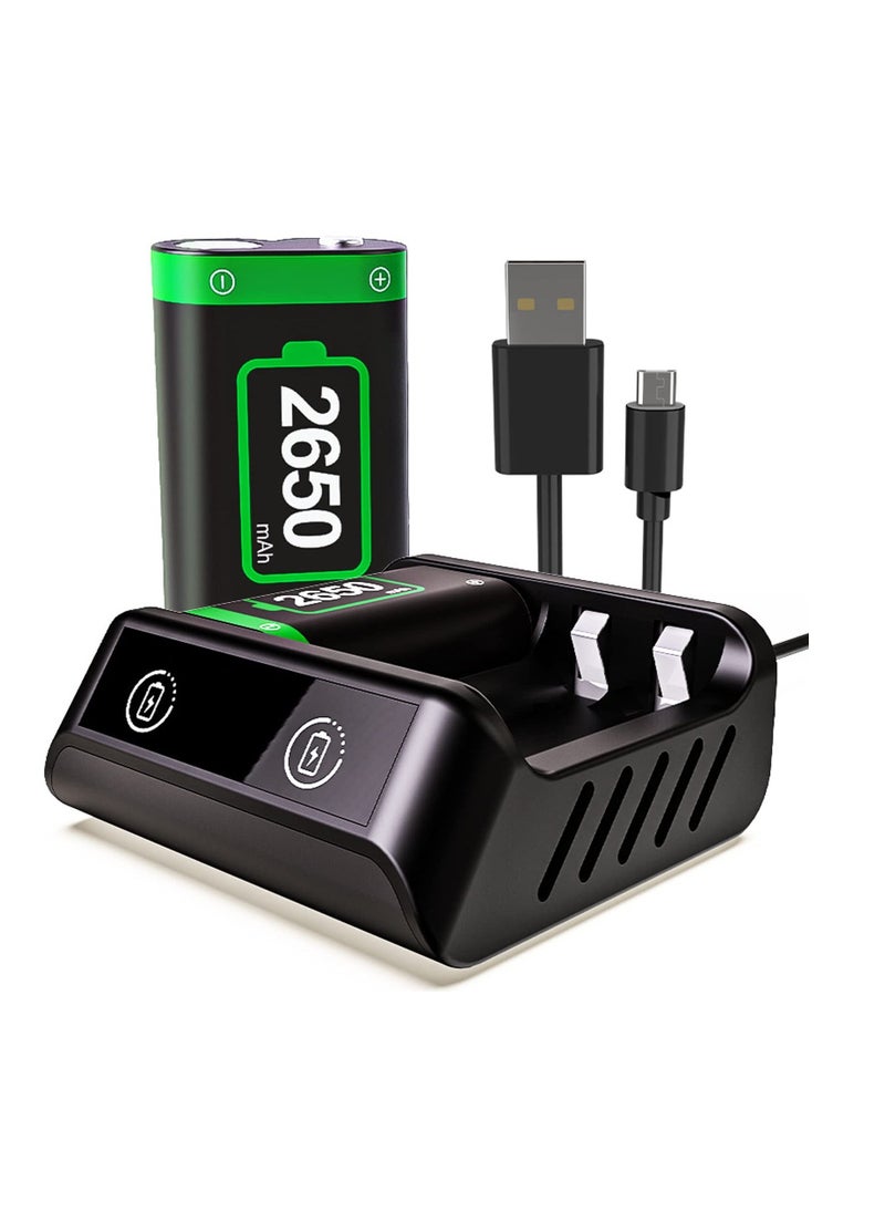 Generic - Rechargeable Battery Pack for Xbox One/ S/ X/Xbox One Elite/Xbox Series S/Xbox Series X, 2x2650 mAh Controller Battery Pack for Xbox One with Charging Station, Protective Shell, Led Indicator (Black) - Image 1