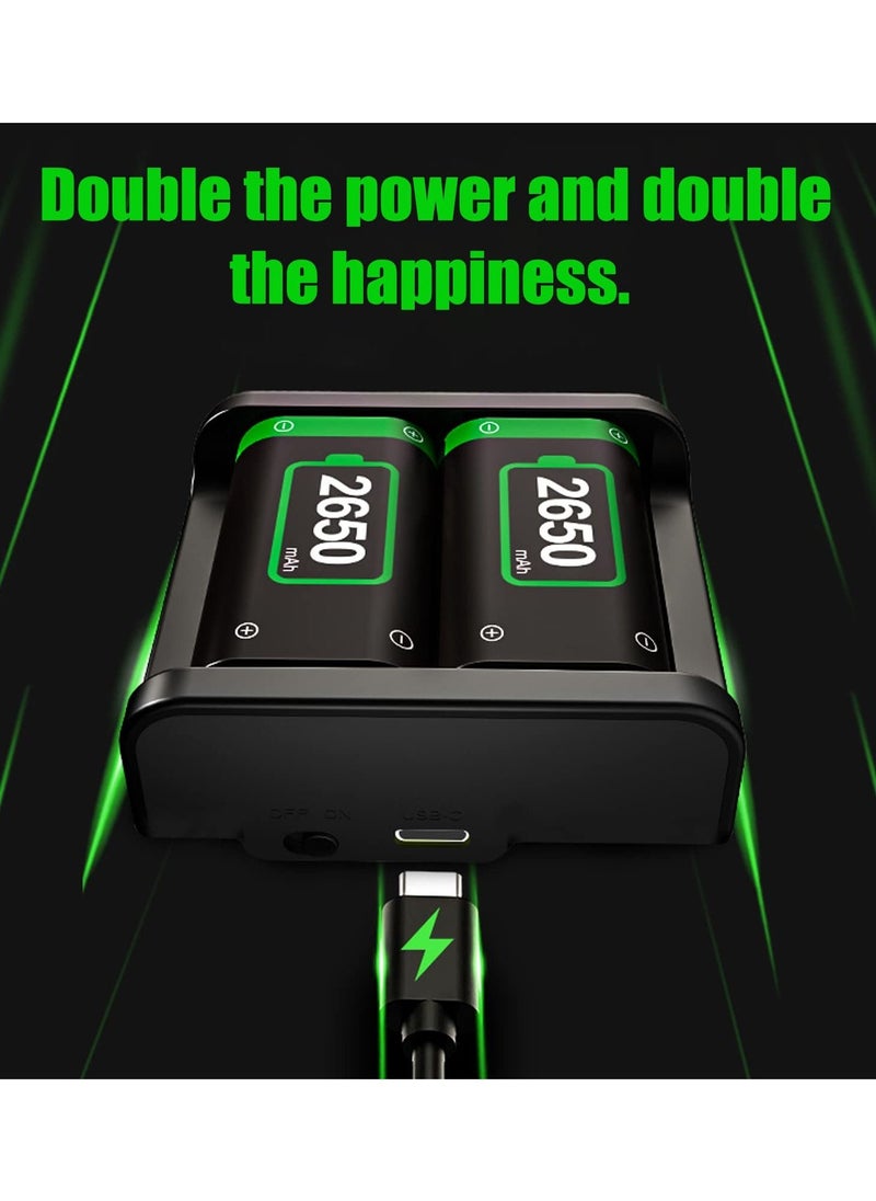 Generic - Rechargeable Battery Pack for Xbox One/ S/ X/Xbox One Elite/Xbox Series S/Xbox Series X, 2x2650 mAh Controller Battery Pack for Xbox One with Charging Station, Protective Shell, Led Indicator (Black) - Image 1
