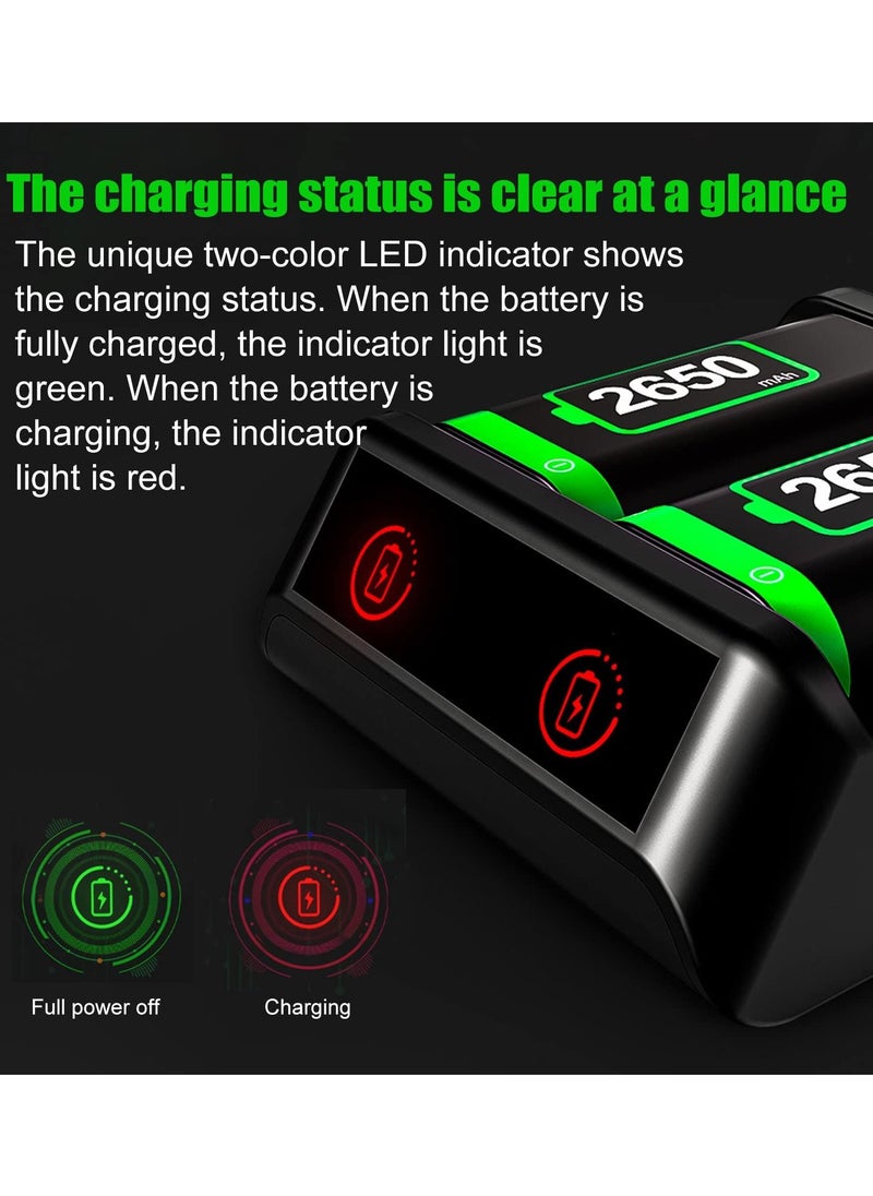 Generic - Rechargeable Battery Pack for Xbox One/ S/ X/Xbox One Elite/Xbox Series S/Xbox Series X, 2x2650 mAh Controller Battery Pack for Xbox One with Charging Station, Protective Shell, Led Indicator (Black) - Image 1