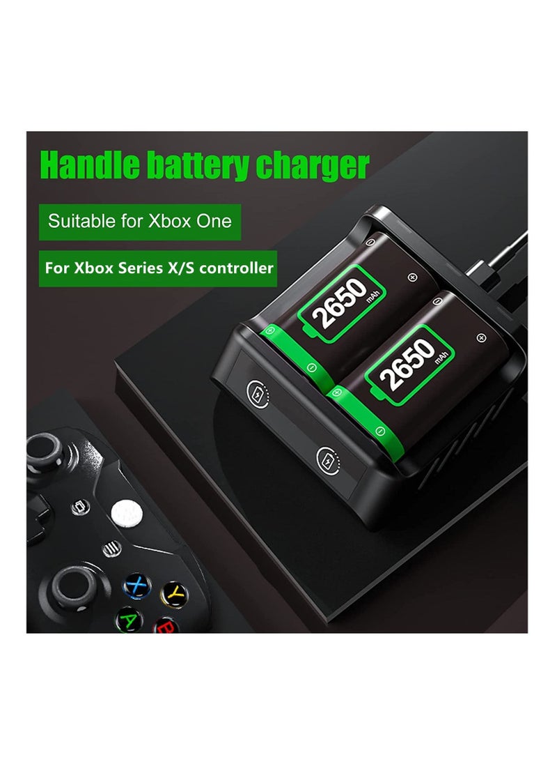 Generic - Rechargeable Battery Pack for Xbox One/ S/ X/Xbox One Elite/Xbox Series S/Xbox Series X, 2x2650 mAh Controller Battery Pack for Xbox One with Charging Station, Protective Shell, Led Indicator (Black) - Image 1