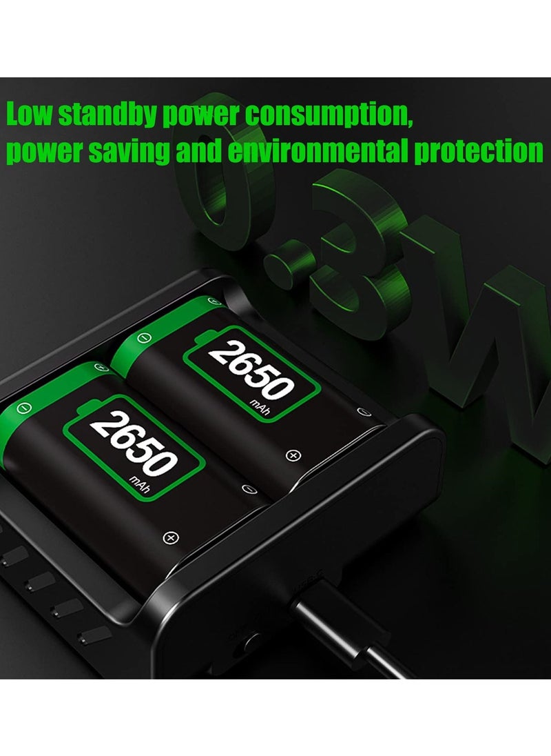 Generic - Rechargeable Battery Pack for Xbox One/ S/ X/Xbox One Elite/Xbox Series S/Xbox Series X, 2x2650 mAh Controller Battery Pack for Xbox One with Charging Station, Protective Shell, Led Indicator (Black) - Image 1