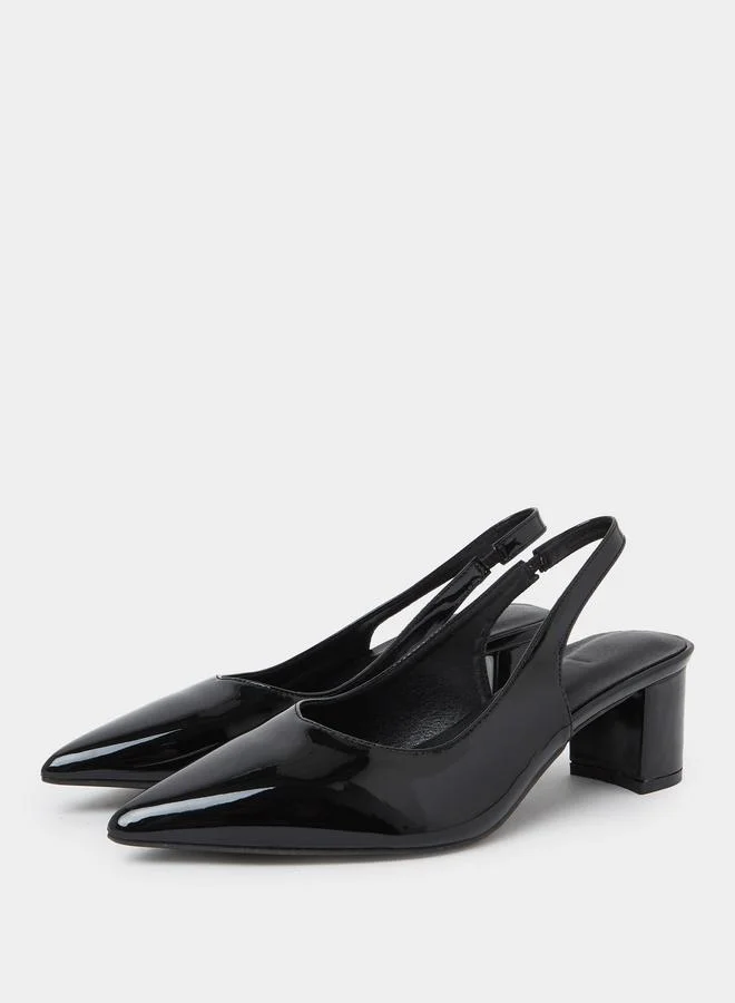 تايك تو Black Pointed Toe Slingback Court Shoes