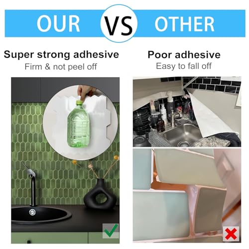 WalDecoo Peel and Stick Tile for Kitchen, Thicker Design 3D Self -Adhesive Long Hexagon Wall Tile Backsplash, Green 10-Sheet 12"x12" Stick on Tiles, Peel and Stick Wall Tiles for Kitchen - Image 4