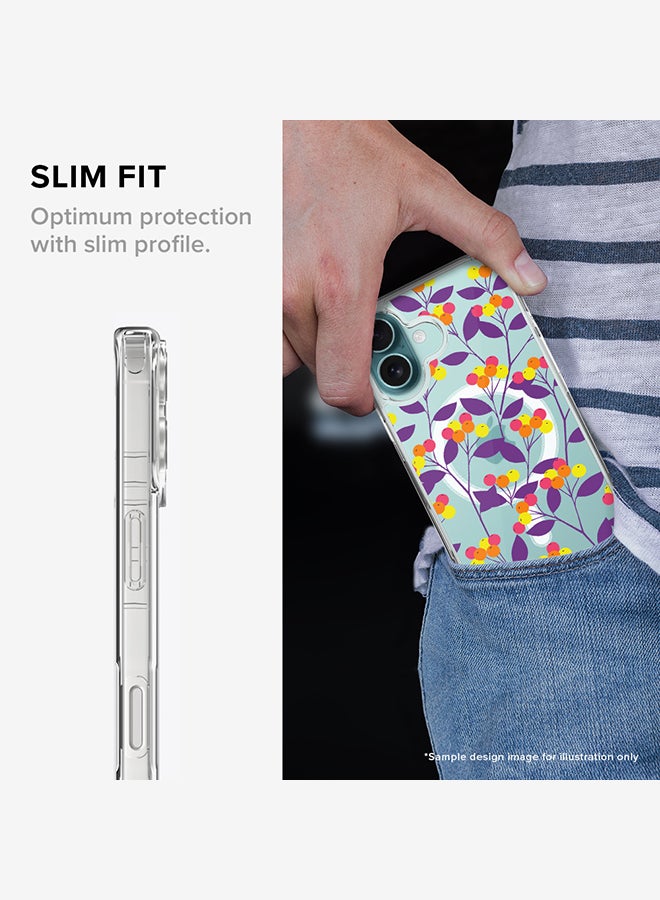 Stylizedd For iPhone 16 Case [Compatible with MagSafe] Slim Magnetic cover Clear Phone Case - Custom Monogram Floral - S ( Black ) - Image 4