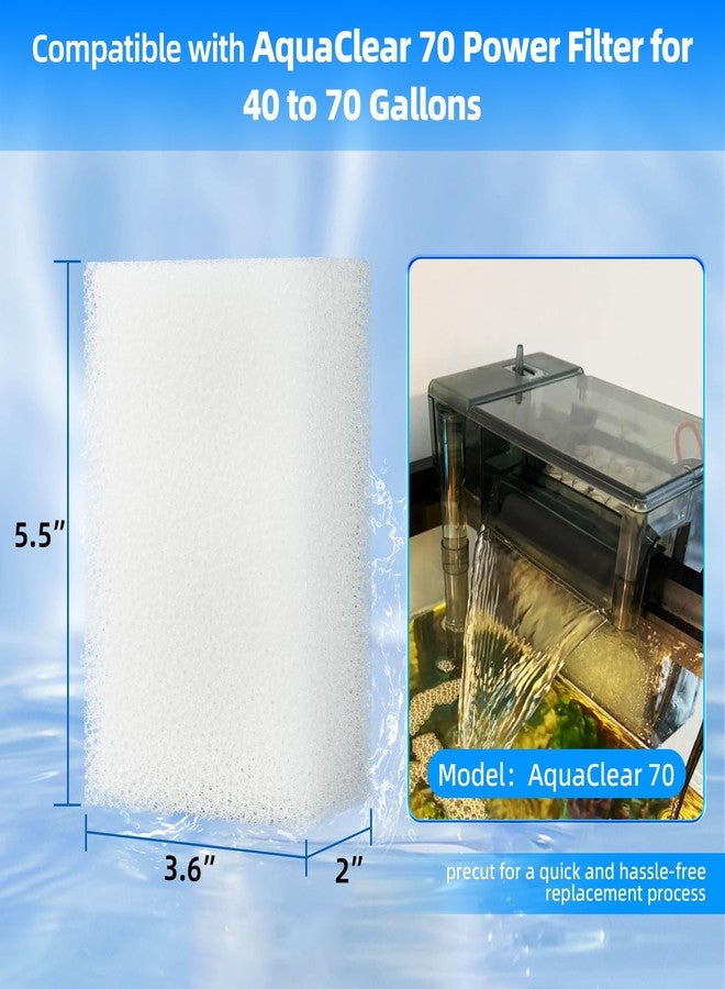 AQUANEAT مجموعة من 6 قطع من وسادات الإسفنج البديلة لفلتر AQUANEAT، حشوة إسفنجية لحوض السمك متوافقة مع AquaClear 70، وسائط ترشيح لحوض السمك - Image 2