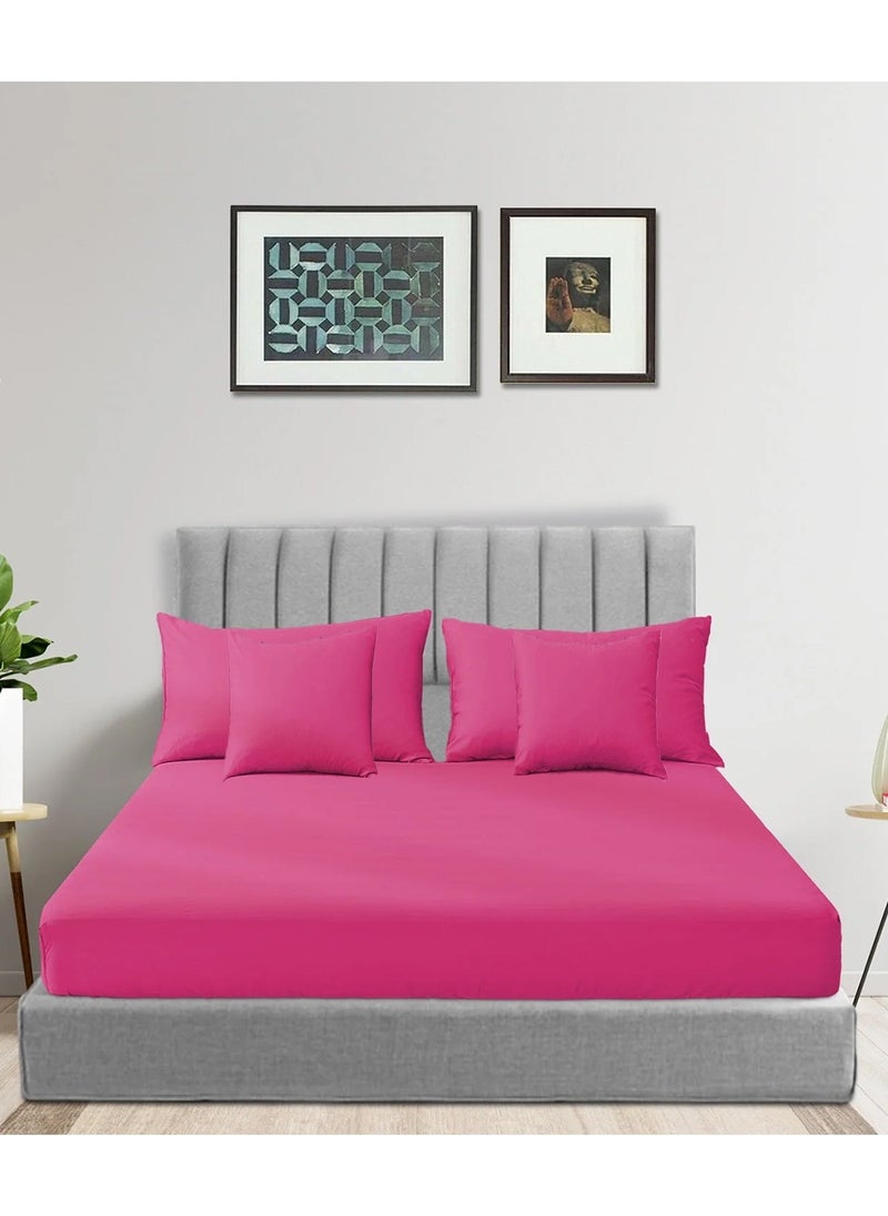 AZM Fitted Bedsheet King Size with 1 Bedsheet 180X200x35 Cm + 2 Pillow Cases + 2 Pillow Covers - Pink  - Image 1