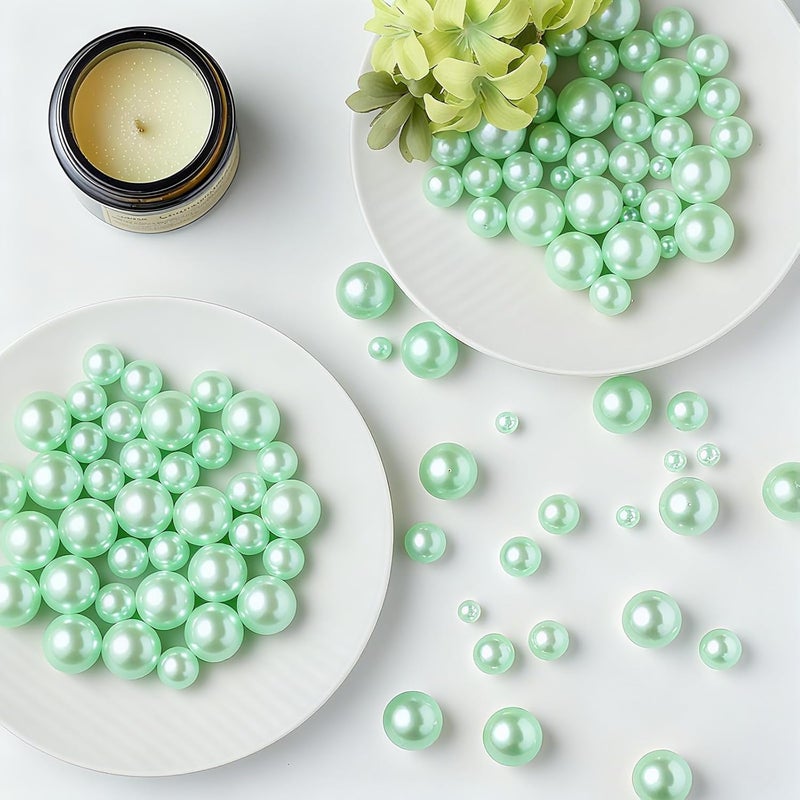 UDU 200 Pcs Vase Filler Pearl Beads No Hole Faux Polish Pearls for Centerpieces Vases Beads for vases Home Birthday Wedding Party Table Decor (Light Green) - Image 1