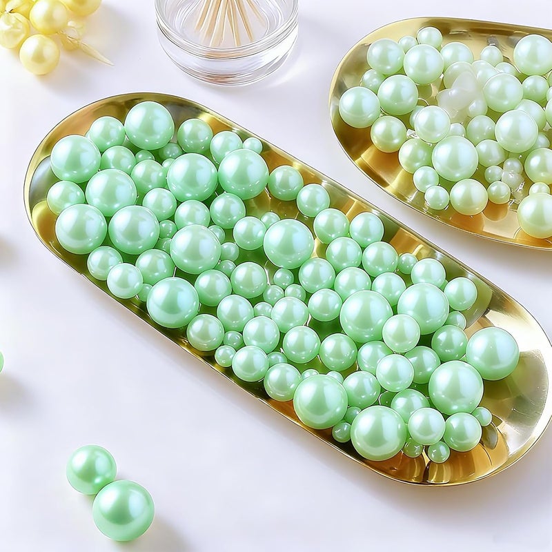 UDU 200 Pcs Vase Filler Pearl Beads No Hole Faux Polish Pearls for Centerpieces Vases Beads for vases Home Birthday Wedding Party Table Decor (Light Green) - Image 2