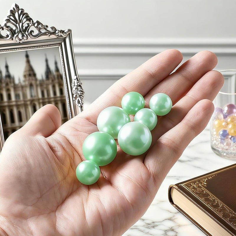 UDU 200 Pcs Vase Filler Pearl Beads No Hole Faux Polish Pearls for Centerpieces Vases Beads for vases Home Birthday Wedding Party Table Decor (Light Green) - Image 4