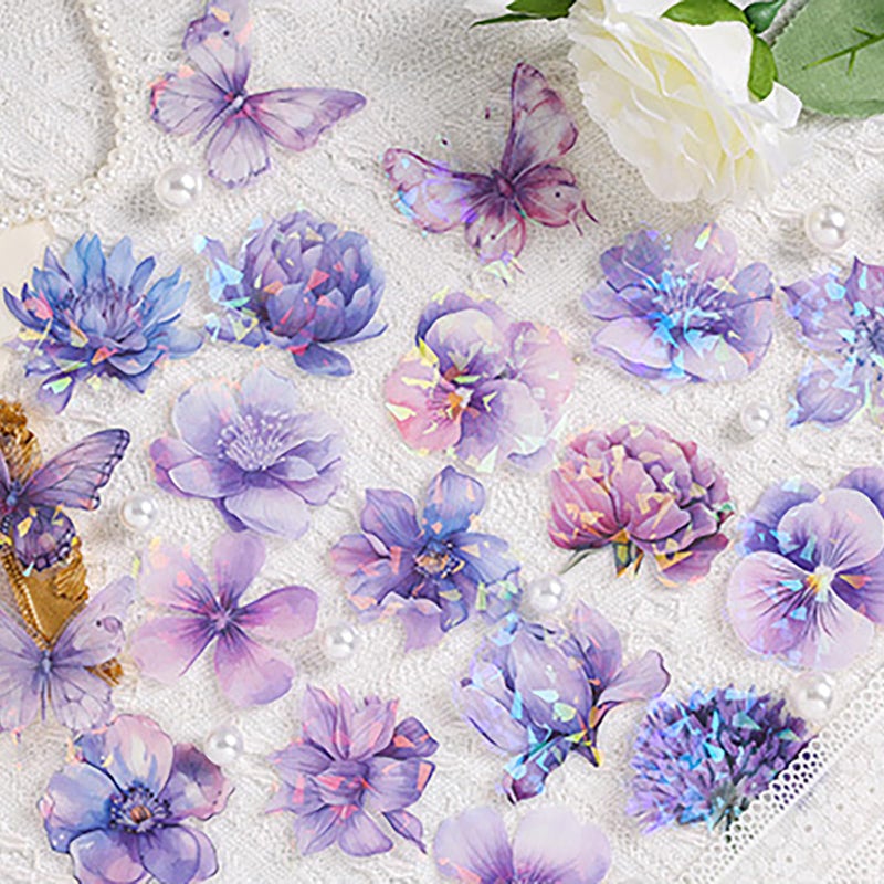 Doraking 60 Pieces Glitter Shiny Flower Stickers for Journaling, Waterproof Decorative Decal for Scrapbooking Supplies Journal Planners Art Crafts Photo Album Decor (Purple) - Image 1