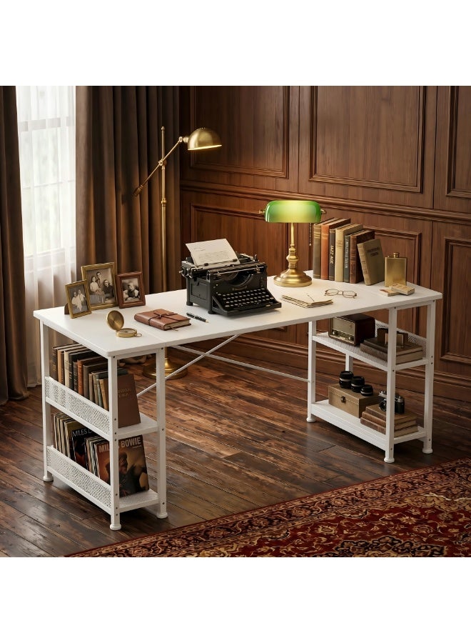 Visionnaire 150*55*75cm Spacious Desktop Office Table Gaming Table with Convertible Bookshelves & CPU Holder, Computer Table with Carbon Fiber Surface, X-Brace Support for Home Office Gaming Black - Image 3