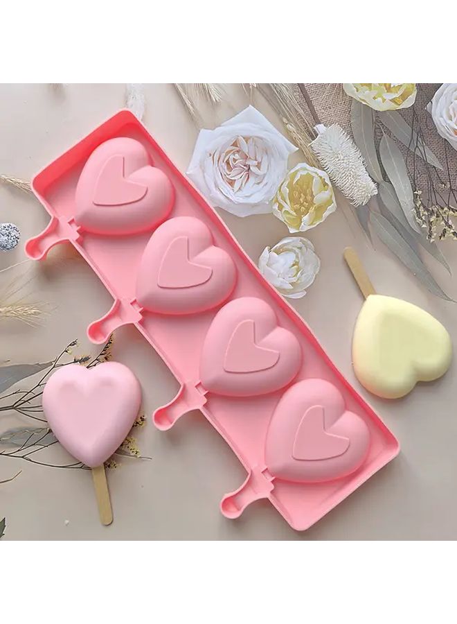 011pink 2pcs 4 Cavity Love Cake Silicone Mold 3D Valentine Day Dessert Baking Mold For Chocolate Mini Cakes Pastries Brownie Jelly - Image 2