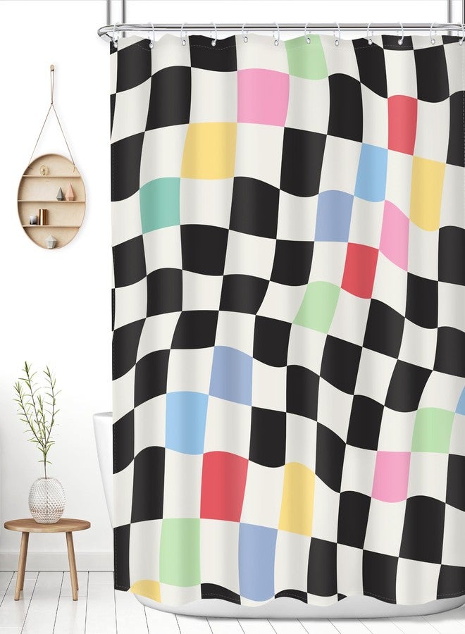 MESHELLY Kids Colorful Checkered Shower Curtain 60Wx72H Abstract Black and White Retro 70s Plaid Modern Groovy Bath Curtain Simple Aesthetic Vintage Bathroom Decor Waterproof Fabric with 12 Hooks - Image 1