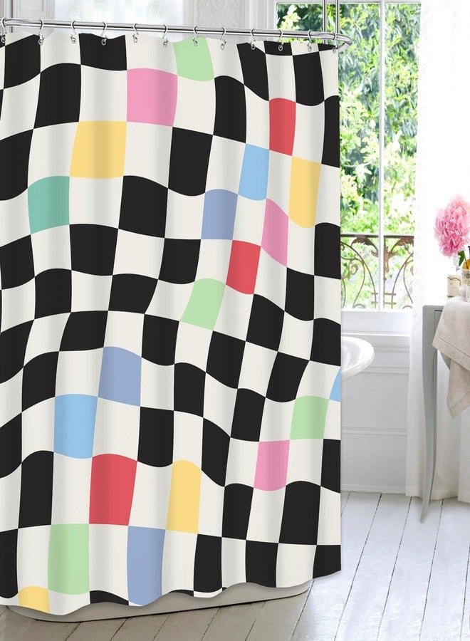 MESHELLY Kids Colorful Checkered Shower Curtain 60Wx72H Abstract Black and White Retro 70s Plaid Modern Groovy Bath Curtain Simple Aesthetic Vintage Bathroom Decor Waterproof Fabric with 12 Hooks - Image 2
