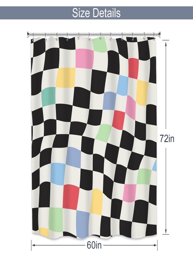 MESHELLY Kids Colorful Checkered Shower Curtain 60Wx72H Abstract Black and White Retro 70s Plaid Modern Groovy Bath Curtain Simple Aesthetic Vintage Bathroom Decor Waterproof Fabric with 12 Hooks - Image 3