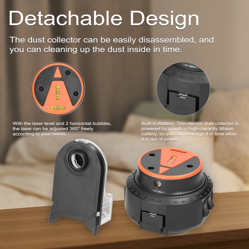 Portable Detachable Collector 2 In 1 Wall Electric Drilling Collector Level Electric Self-mounting Vacuum Sucker Drilling Collector 360° Lasing with 2 Horizontal Bubbles - Image 4