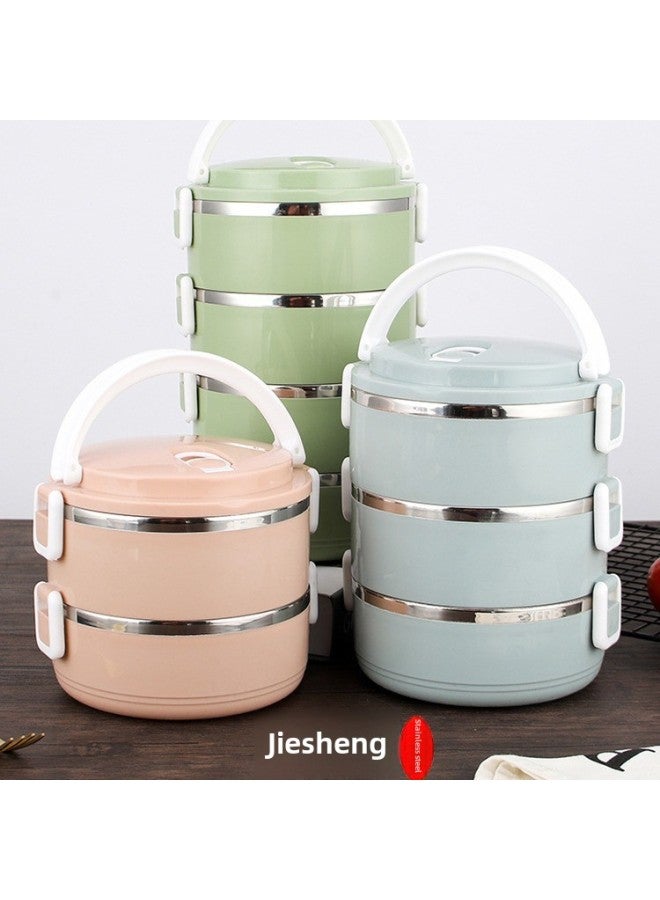 Factory Wholesale Stainless Steel Lunch Box Insulated Lunch Box Student Multi-layer Round Large Capacity Lunch Box Printing LOGO-Specifications:Nordic Square Buckle 304-Color:Double Layer [with Color Box]] - Image 1