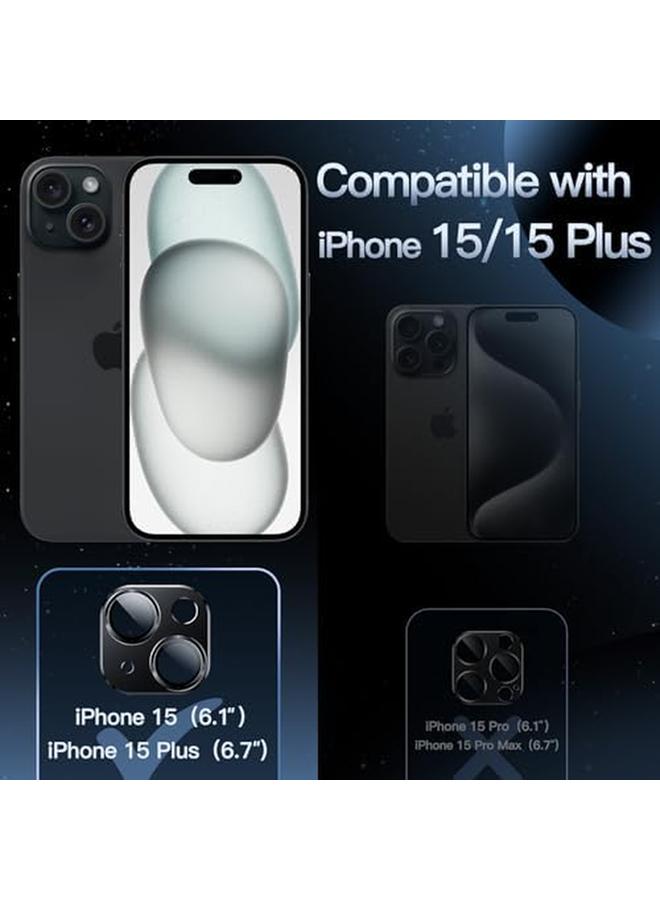 Jetech Camera Lens Protector For Iphone 15 6.1 Inch And Iphone 15 Plus 6.7 Inch Full Coverage 9H Tempered Glass Ring Cover Matte Metal Plate Case Friendly 1 Pack Midnight - Image 2