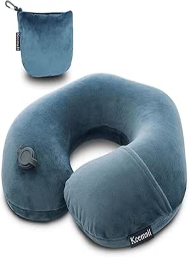 Air Neck Pillow for Travel, Inflatable Neck Pillow with Soft Velvet Lining, Ergonomic Design for Neck and Head Support, Foldable with Attached Storage Bag for Airplane Car Office Travel