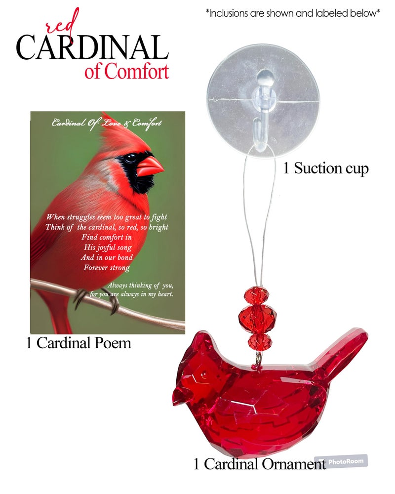 elskandi Cardinal Memorial Gift Cardinal of Love and Comfort Visitor from Heaven Sympathy Gift Set Bereavement Gifts Remembrance Gifts for Loss of Father  Mother  Sister - Red Bird Crystal Window Decor - Image 2