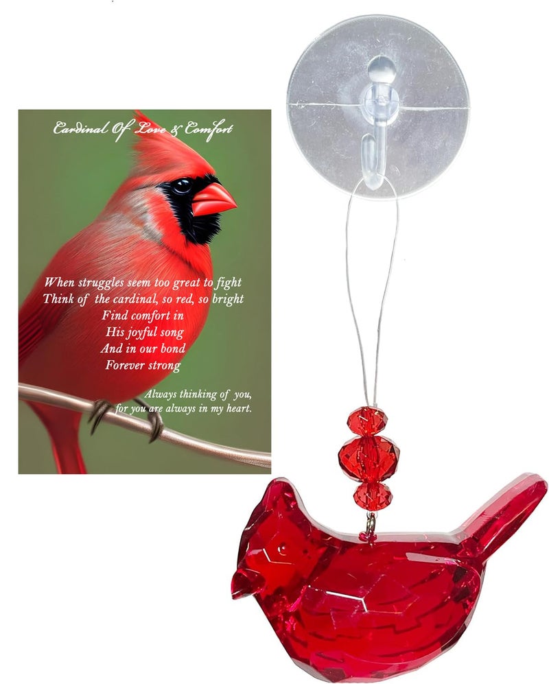 elskandi Cardinal Memorial Gift Cardinal of Love and Comfort Visitor from Heaven Sympathy Gift Set Bereavement Gifts Remembrance Gifts for Loss of Father  Mother  Sister - Red Bird Crystal Window Decor - Image 1