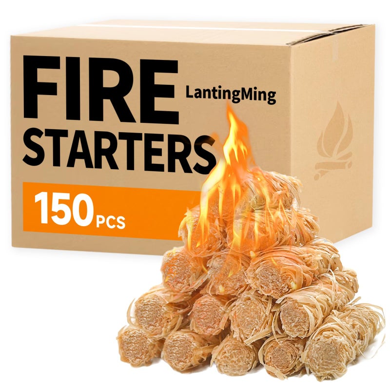 LantingMing 150 PCS Fire Starter for Fireplace, Waterproof - Natural Fire Starters, for BBQ, Pizza Oven, Fire-Pit, Campfires, Camping Charcoal Starter, Quick Light Wood Charcoal Firestarter - Image 1