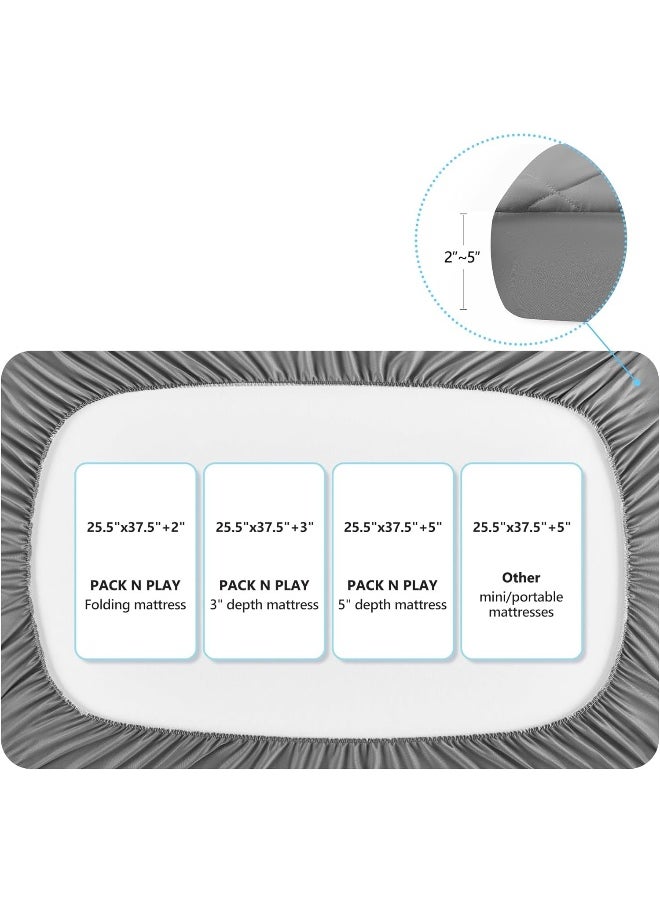 TILLYOU TILLYOU Cloudy Soft Pack and Play Sheet Quilted, Hypoallergenic Breathable Thick Play Yard Playpen Sheets, 39''×27''×5'' Fit Mini/Portable Crib Mattress Pad Pack N Play Mattress Pad, Charcoal Gray  - Image 3