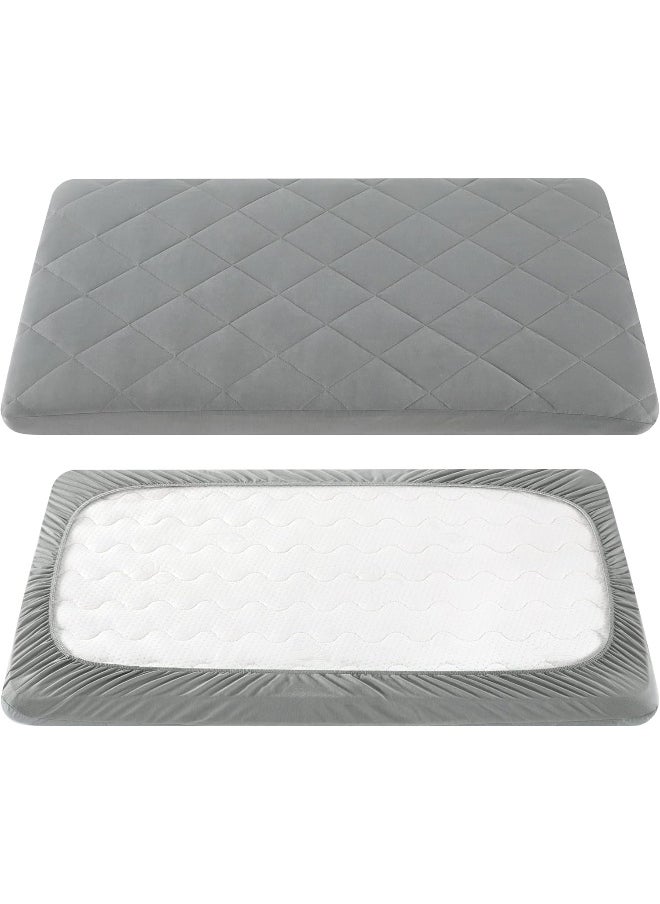 TILLYOU TILLYOU Cloudy Soft Pack and Play Sheet Quilted, Hypoallergenic Breathable Thick Play Yard Playpen Sheets, 39''×27''×5'' Fit Mini/Portable Crib Mattress Pad Pack N Play Mattress Pad, Charcoal Gray  - Image 1