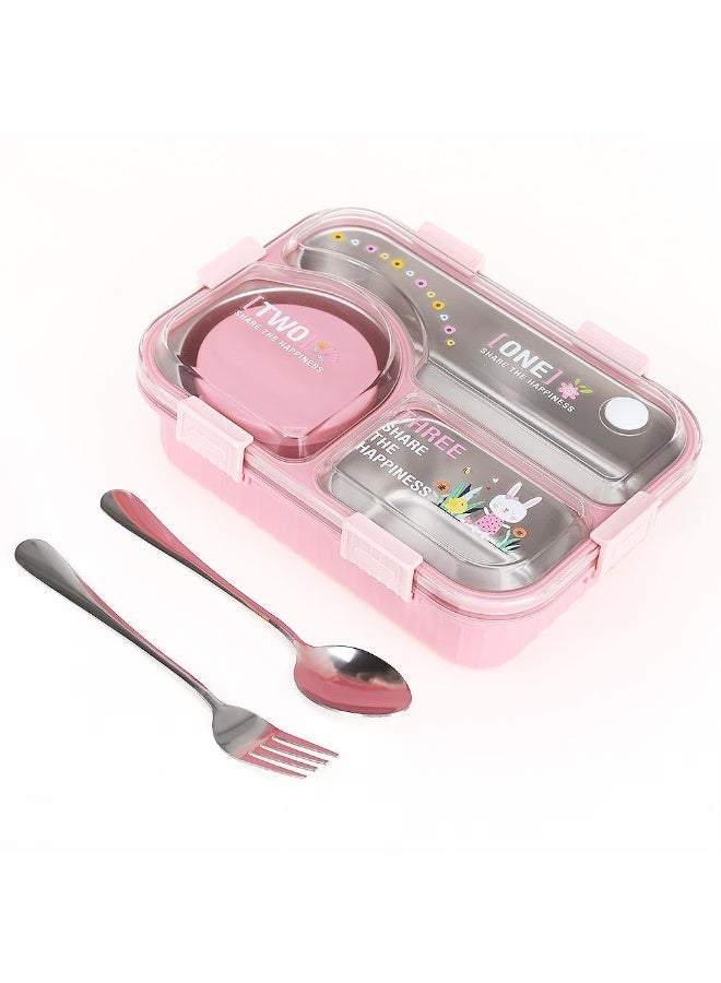 TAJ BAZAAR HOT CASE Stainless Steel Bento Lunch Box, 3-Compartment with Sauce Container, Leakproof, 22.5 x 16.5 x 7 cm  Pink Colour - Image 4