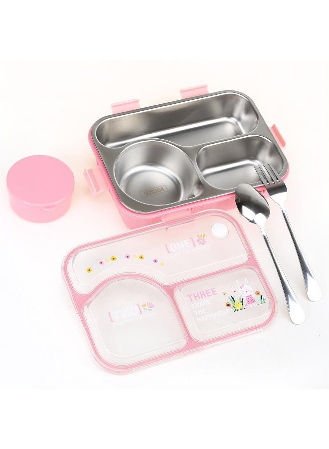 TAJ BAZAAR HOT CASE Stainless Steel Bento Lunch Box, 3-Compartment with Sauce Container, Leakproof, 22.5 x 16.5 x 7 cm  Pink Colour - Image 5