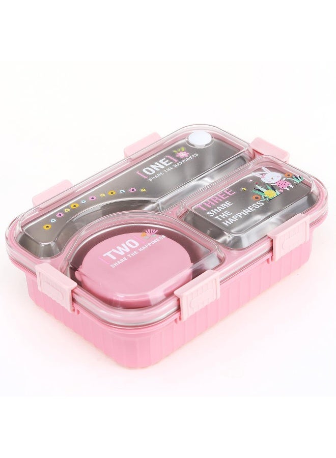 TAJ BAZAAR HOT CASE Stainless Steel Bento Lunch Box, 3-Compartment with Sauce Container, Leakproof, 22.5 x 16.5 x 7 cm  Pink Colour - Image 3