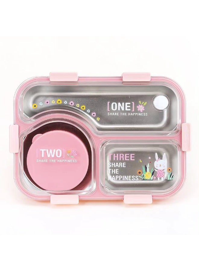 TAJ BAZAAR HOT CASE Stainless Steel Bento Lunch Box, 3-Compartment with Sauce Container, Leakproof, 22.5 x 16.5 x 7 cm  Pink Colour - Image 1