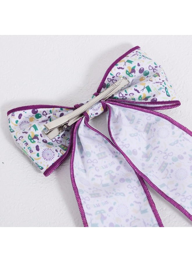 Miroksh Long Tail Mardi Gras Hair Bows for Women Girls 5" Fat Tuesday Purple Mesh Ribbon Dressy Bow Alligator Clip Circus Carnival Holiday Costume Outfit Ponytail Holder Decor Accessory Gift - Image 5