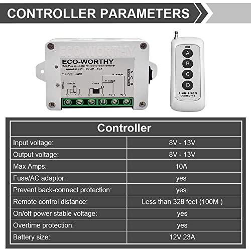 ECO-WORTHY Linear Actuator Motor Controller, Remote Positive Inversion Control Kit for Linear Actuator, Forward Reverse Remote Control System 12V DC - Image 2