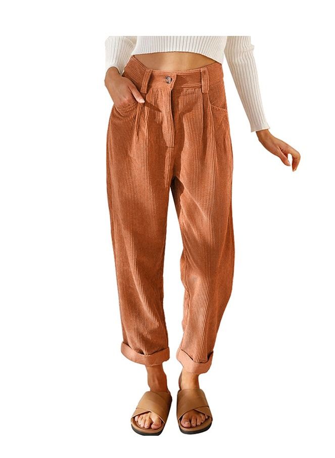 Loquat New Women's High-waisted Solid Color Corduroy Loose Casual Pants  - Image 1